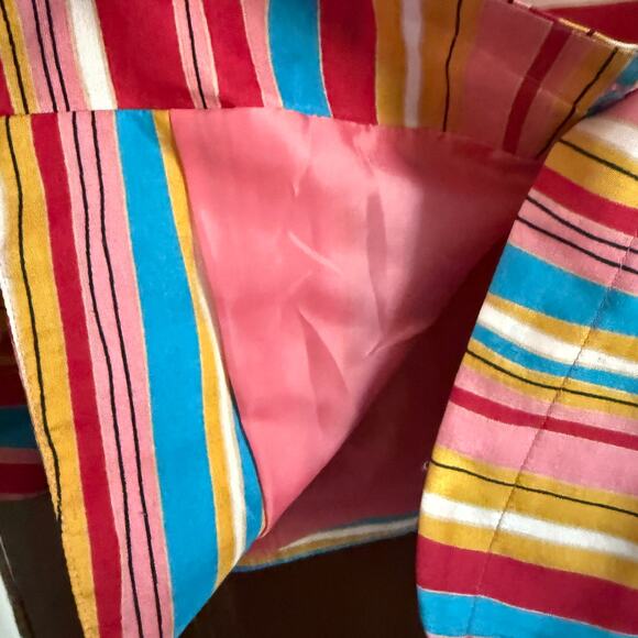 ANNE CARSON | Red Yellow and Blue striped Silk Button down Shirt | Large - Picture 8 of 8